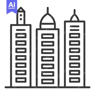 Aset desain premium: Three City Buildings Architectural Line Art Design
