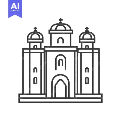 Aset desain premium: Line drawing of a grand three towered church