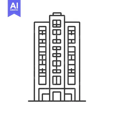 Aset desain premium: A simple line drawing of a tall apartment building