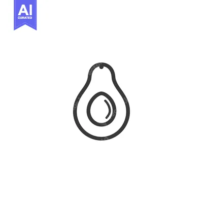 Premium design asset: Line drawing of a halved avocado showing the pit