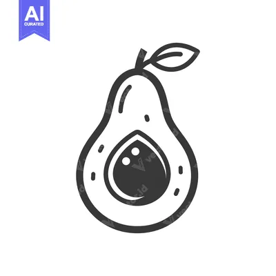 A Simple Line Drawing of a Halved Avocado