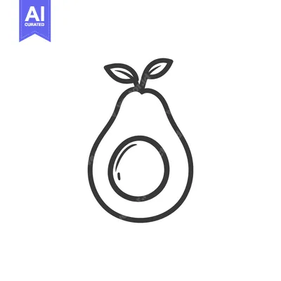 Line Drawing of a Halved Avocado with Leaves