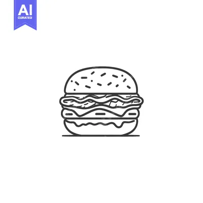 Aset premium populer: Delicious Double Patty Burger Line Art Drawing