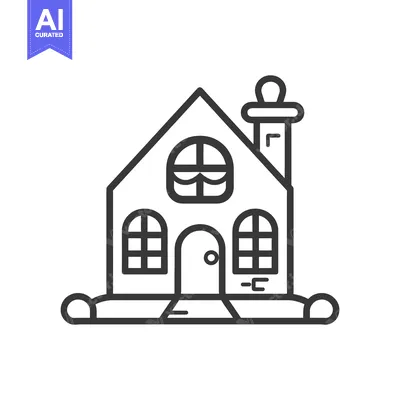 Aset desain premium: Simple Line Drawing of a Cozy Little House