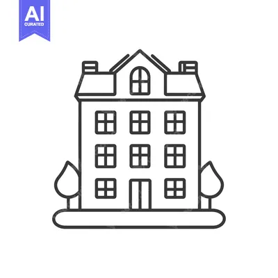 Aset premium populer: Line drawing of a multistory building with trees