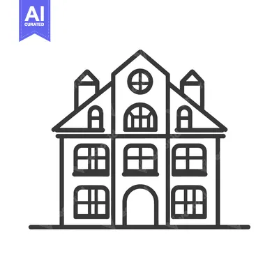 Aset premium populer: Line drawing of a grand multistory house