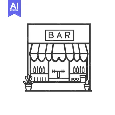Aset desain premium: Simple Line Drawing of a Bar Facade