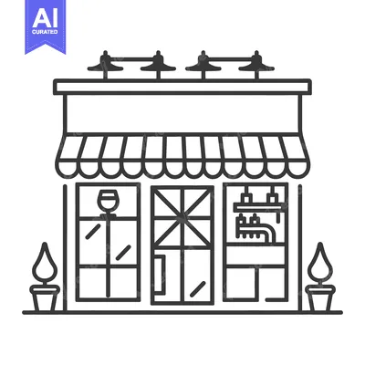 Premium design asset: Simple Line Drawing of a Small Bar or Pub