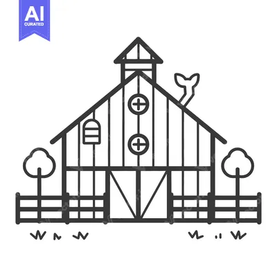 Simple Line Drawing of a Farm Barn