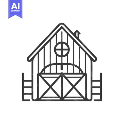 Aset desain premium: Simple Line Drawing of a Farm Barn