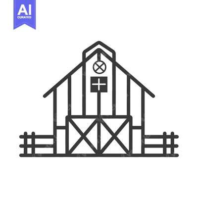Premium design asset: Simple Line Drawing of a Farm Barn