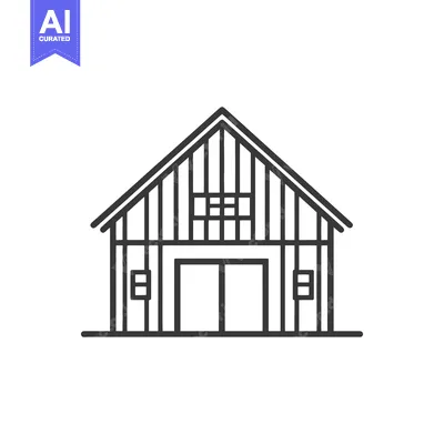 Aset premium populer: Simple Line Drawing of a Barn Building