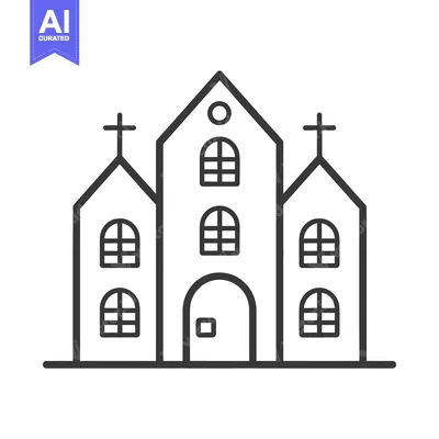 Aset desain premium: Simple Line Drawing of a Church Building