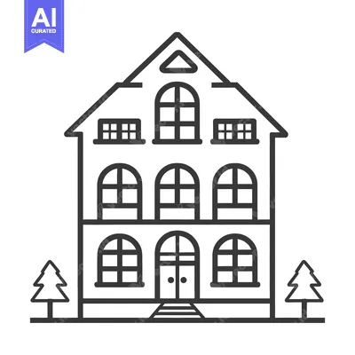 Aset premium populer: Three story house with arched windows and trees
