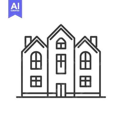 Premium design asset: Three Attached Houses Architectural Line Drawing