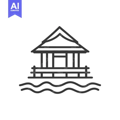 Aset desain premium: Overwater Bungalow Tropical House Design Illustration