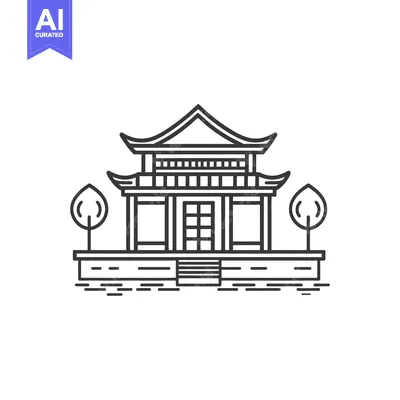 Aset desain premium: Line Art Illustration Of A Traditional Asian Temple
