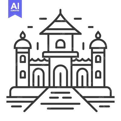 Premium design asset: Line Art Illustration Of A Majestic Water Palace