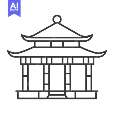 Premium design asset: Line drawing of a traditional Asian style pagoda