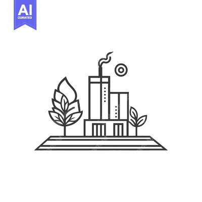 Aset premium populer: Industrial Building Amidst Greenery Peaceful Urban Scene