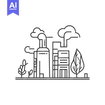 Aset premium populer: Industrial Cityscape Showing Pollution and Minimalist Greenery