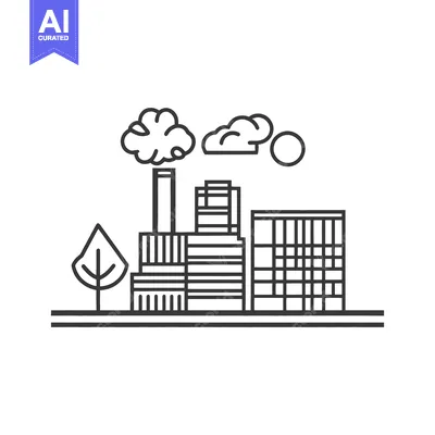 Aset premium populer: Industrial Cityscape Featuring Factory Buildings and a Tree