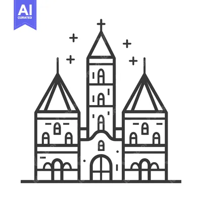 Premium design asset: Line drawing of a majestic church building