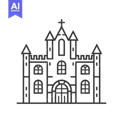 Popular premium asset: Line drawing of a medieval style church building