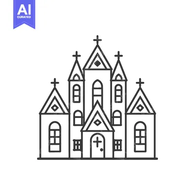 Aset desain premium: Line drawing of a classic church building