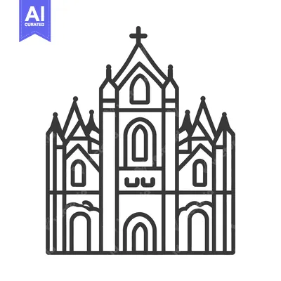 Aset desain premium: Gothic Style Church Architectural Line Drawing