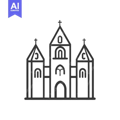 Aset desain premium: A Simple Line Drawing of a Three Towered Church