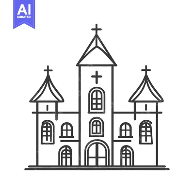 Aset desain premium: Simple Line Drawing of a Church Building