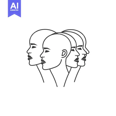 Aset premium populer: Three Bald Female Faces in Profile, Intertwined Lines