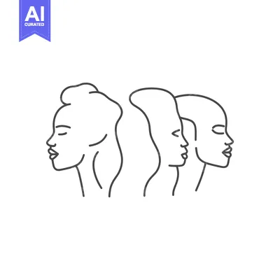 Popular premium asset: Three Female Faces in Profile, Simple Line Art
