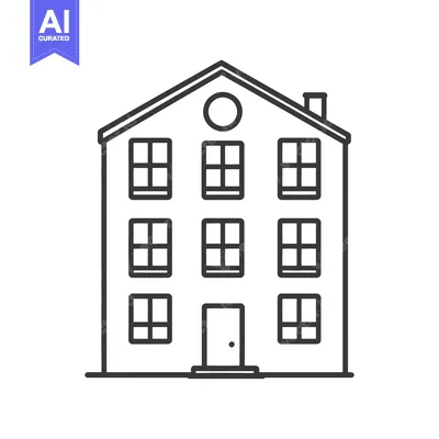 Aset desain premium: Line drawing of a three story house with many windows