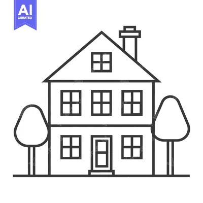 Aset desain premium: Simple Line Drawing Of A House With Trees