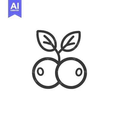 Premium design asset: Line art drawing of two blueberries with leaves