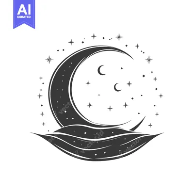 Aset premium populer: Crescent Moon Over Wavy Ocean With Stars