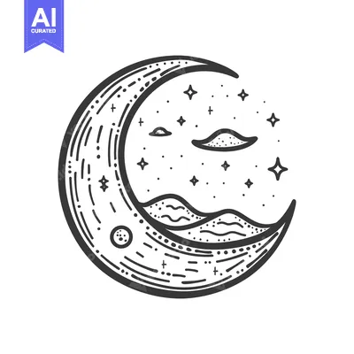 Aset desain premium: Crescent Moon Night Sky Celestial Art Design