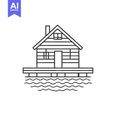 Aset premium populer: A Wooden House on a Dock Over Water