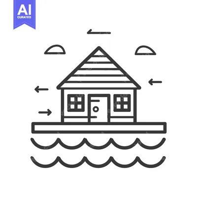 Premium design asset: House on Stilts Over Water Facing Wind