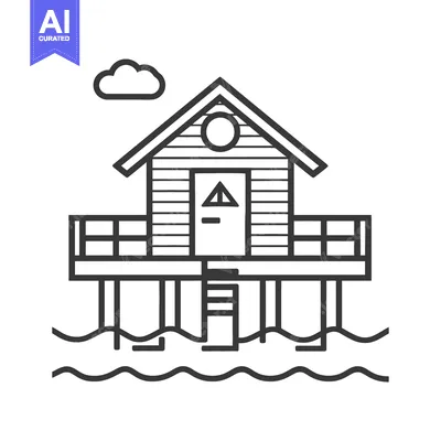 Aset desain premium: A Simple Line Drawing Of A Beach House On Stilts