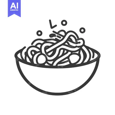 Aset premium populer: A Bowl of Noodles and Meatballs A Simple Line Drawing