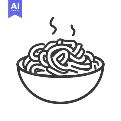 Aset desain premium: A Bowl of Steaming Noodles A Simple Line Drawing