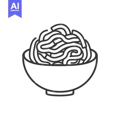 Aset premium populer: A Bowl of Noodles a Simple Line Drawing