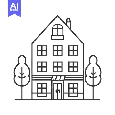 Aset desain premium: Line drawing of a three story building with trees