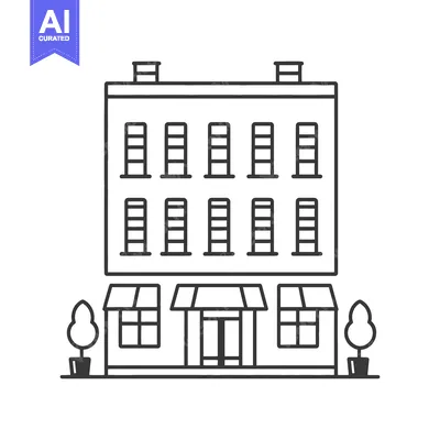 Aset desain premium: Simple Line Drawing Of A Building With Shopfront