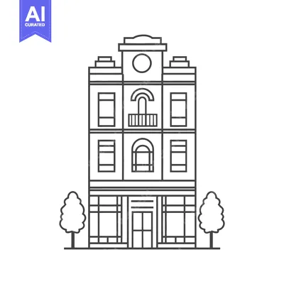 Aset premium populer: Line Drawing of a Three Story Building with Trees