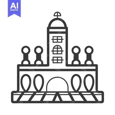 Aset desain premium: Line drawing of a stylized building with a dome