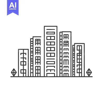 Aset desain premium: Simple Line Drawing Of City Skyline Buildings